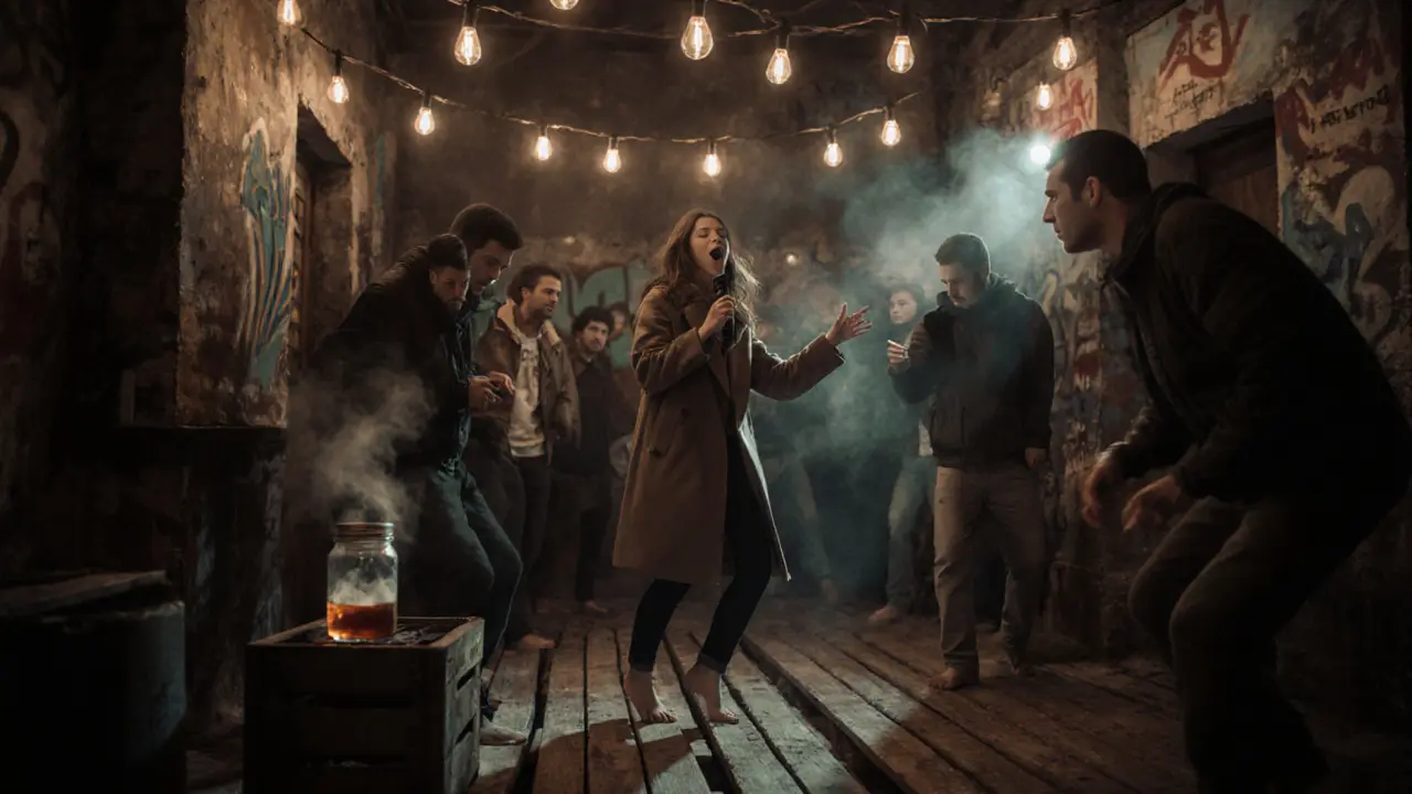 Barış Bar in Üsküdar, lokale Künstler tanzen unter einfachen Glühbirnen, hausgemachter Schnaps und Tee am Abend.