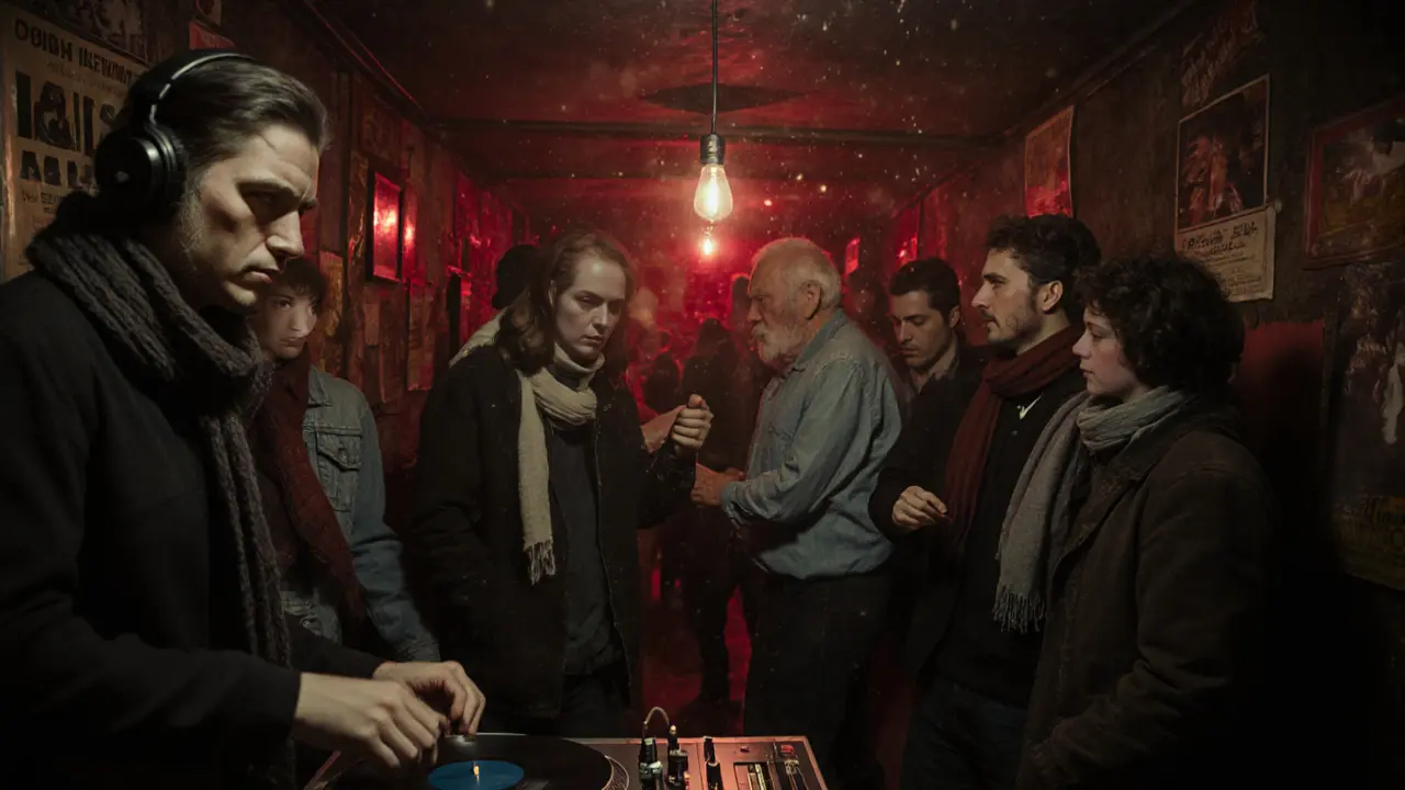 Leb-i Derya Club, dunkler Raum mit DJ und vielfältiger Menge, keine VIP-Bereiche, nur echte Musik und Stimmung.