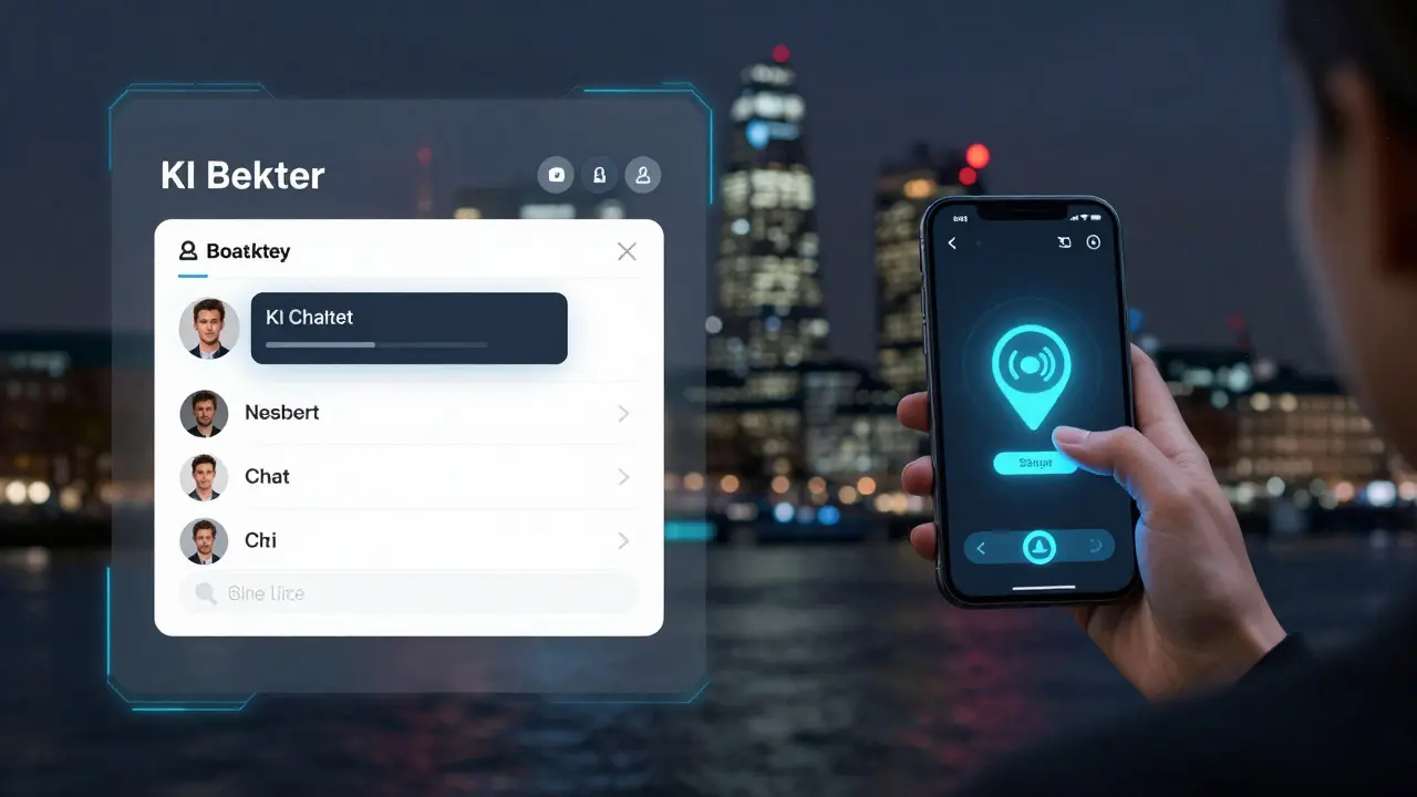 Digitale Schnittstelle mit Buchungsplatform und Sicherheits-App, die Standort und Aufzeichnung aktiviert.
